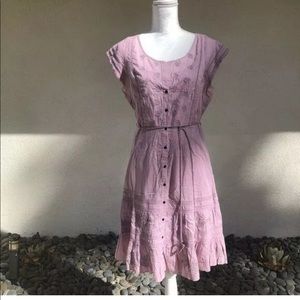 Free People Dress Size 12 Womens Lavender Embroidered Cotton Slip Crochet Belt
